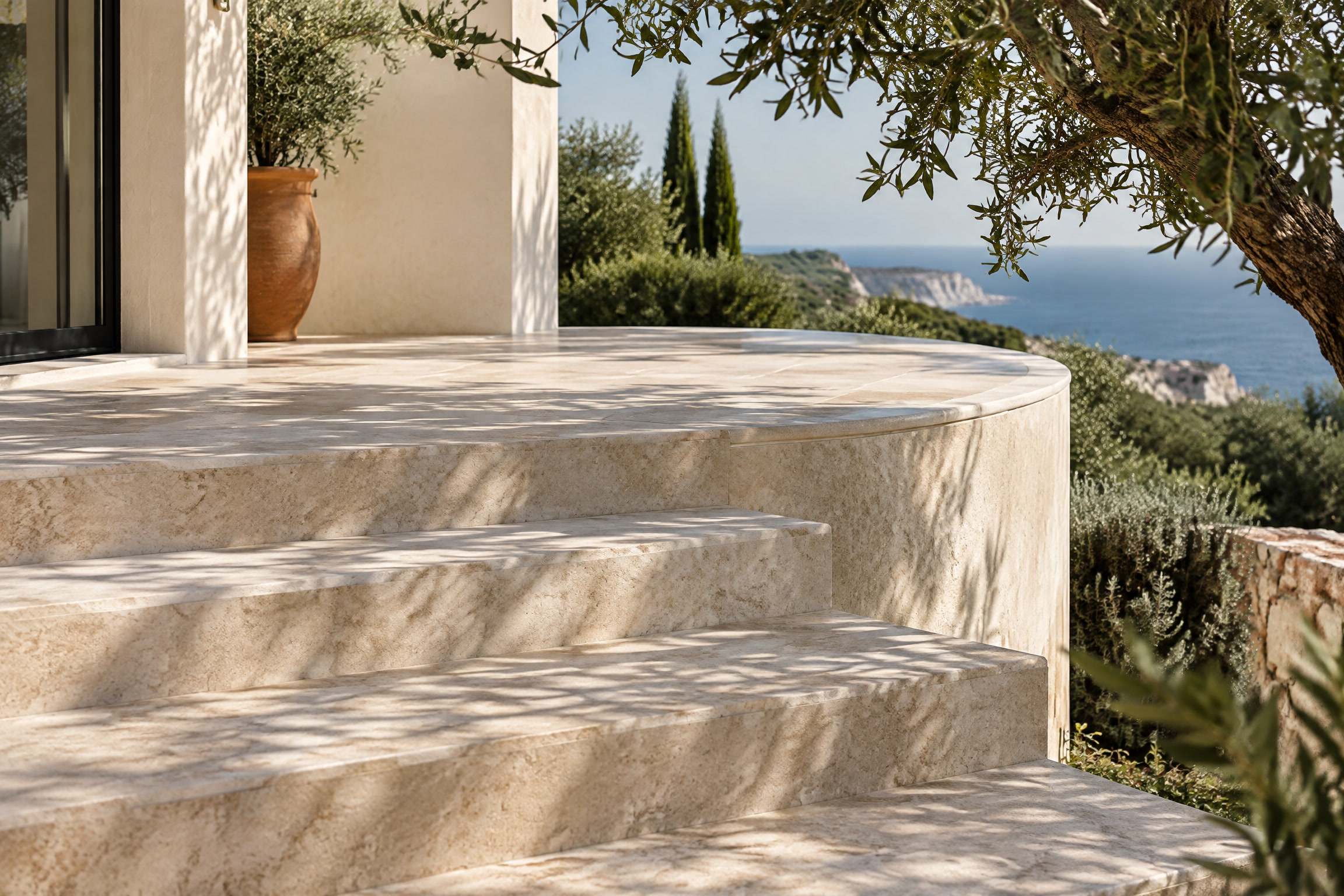 Restored limestone steps and terrace in the Algarve